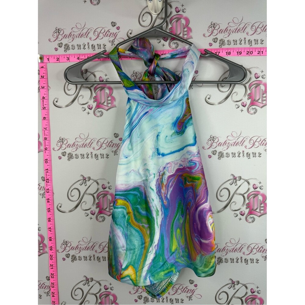 Sigrid Olsen tank top Swirl Print Halter Dress in Teal, Purple, Green and Yellow
